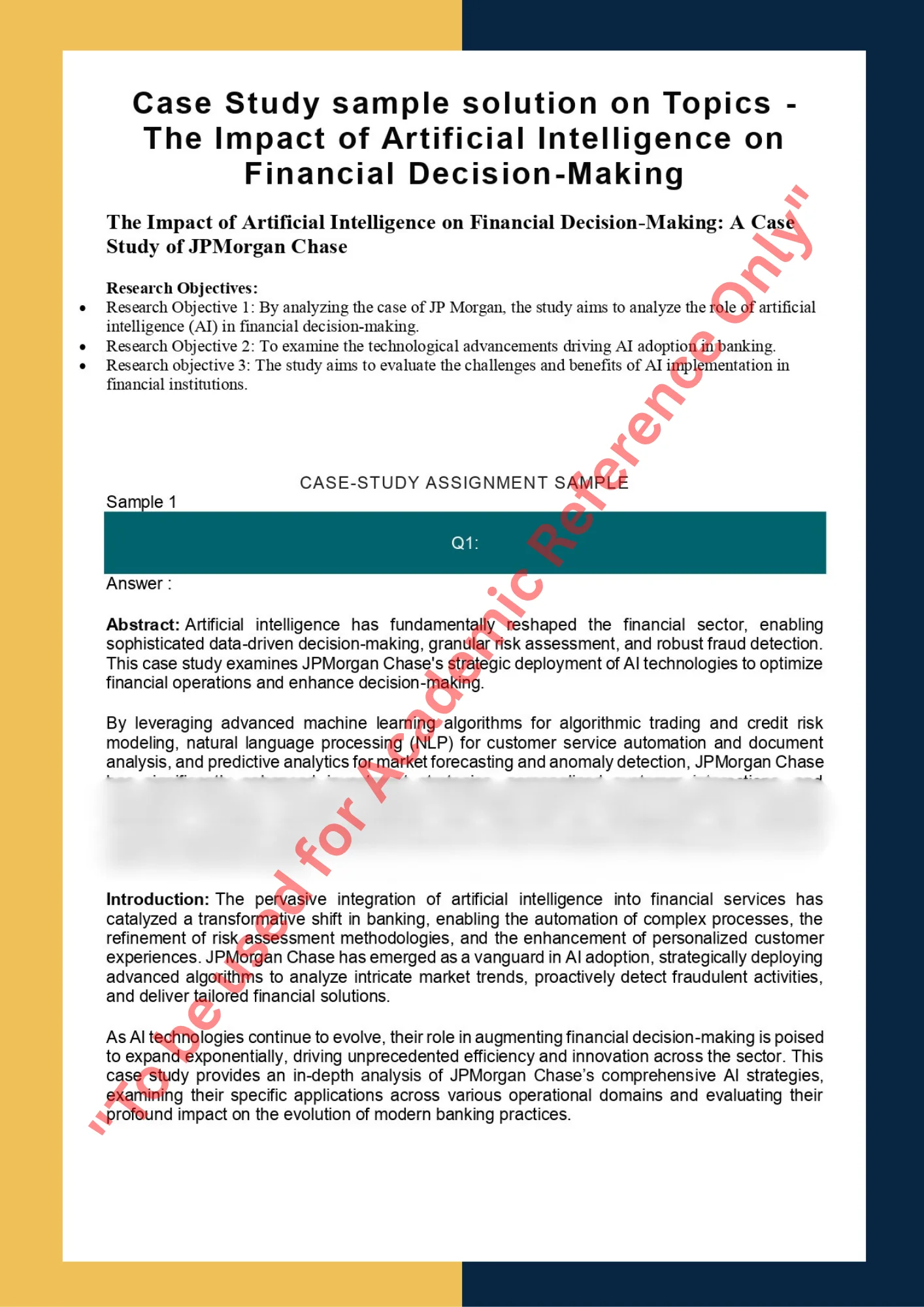 Case Study sample solution on Topics - The Impact of Artificial Intelligence on Financial Decision-Making 0